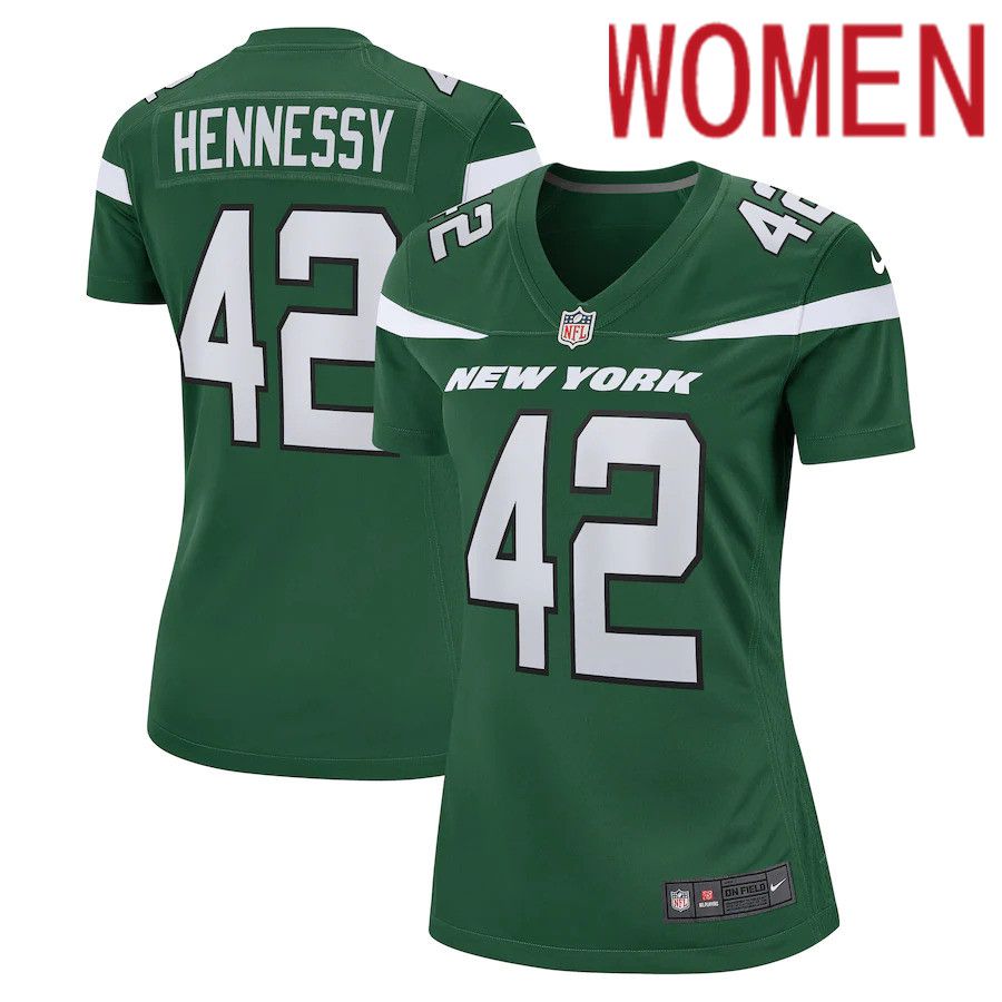 Women New York Jets 42 Thomas Hennessy Nike Gotham Green Game NFL Jersey